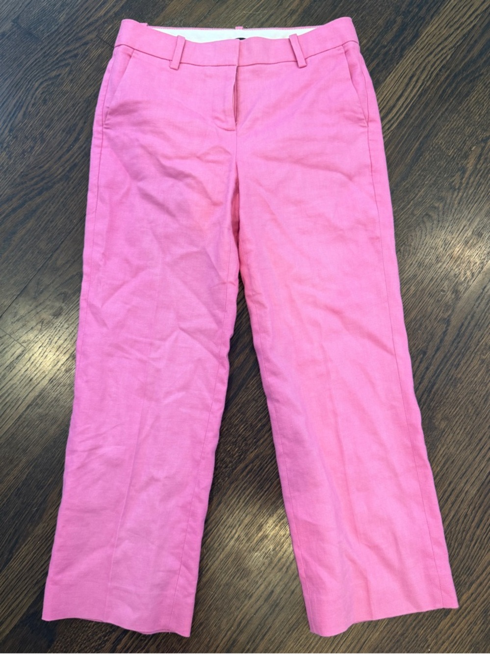 J. Crew Pink Linen Straight-Leg Pants